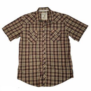 Coastal Mens Western Pearl Snaps Shirt Brown XL Short Sleeve Plaid